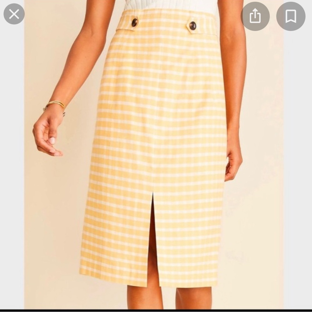 Ann Taylor Gingham Yellow Pencil Skirt